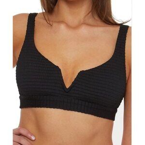 Isabella Rose Sz L Bralette Bikini Top Black Maza V-wired Textured Tie Back New